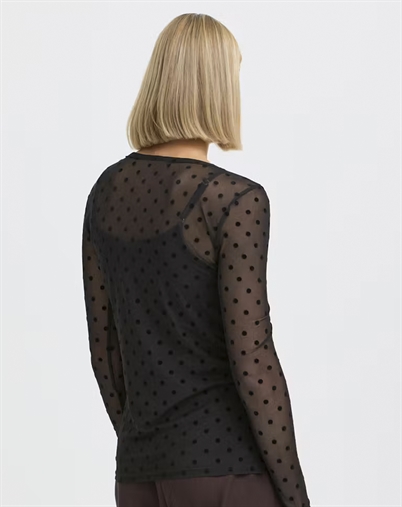 Fransa - FRDeta Langærmet Mesh Bluse - Black Dots